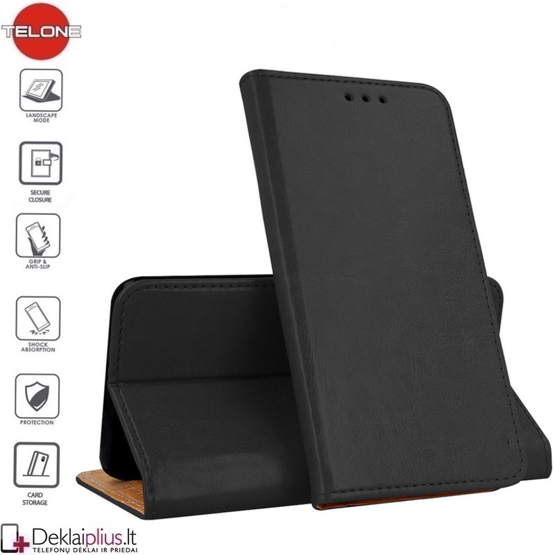 Grynos odos Telone dėklas - juodas (Huawei P30 LITE) Grynos odos Telone dėklas - juodas (Huawei P30 LITE)